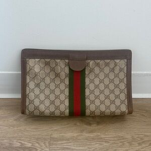 Vintage Gucci Monogram Clutch / Makeup Bag